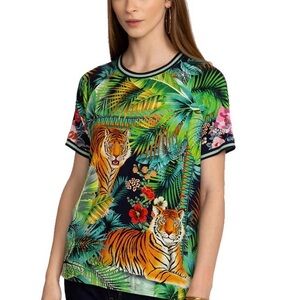Johnny Was Tropical Tiger Print Women's Top, XL, preowned